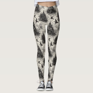 Leggings Vintage Hauned House y Witch Toile Pattern