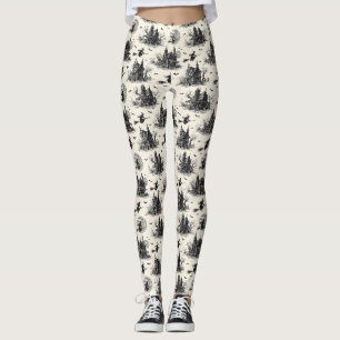 Leggings Vintage Haunted House y Witch Toile Pattern (2)