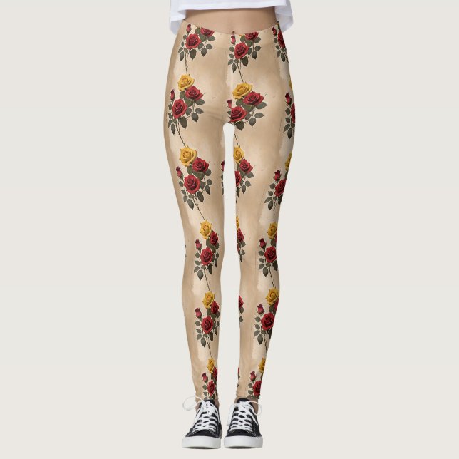 Leggings Vintage Inspired Red And Yellow Roses (Anverso)