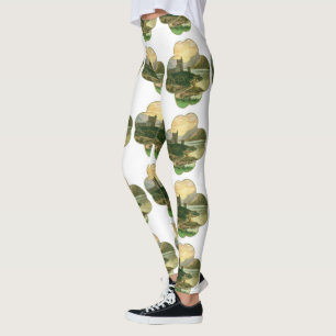 Leggings Vintage Lucky Gold Shamrock con un castillo irland