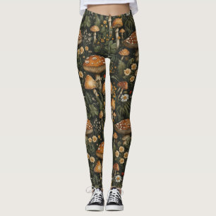 Leggings Vintage Mushroom Garden Patrón de Seamless