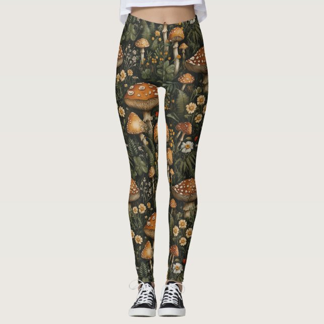 Leggings Vintage Mushroom Garden Patrón de Seamless (Anverso)