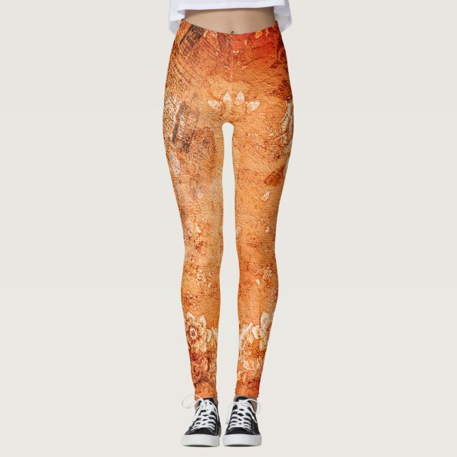 Leggings Vintage Naranja Cream Floral Script (Anverso)