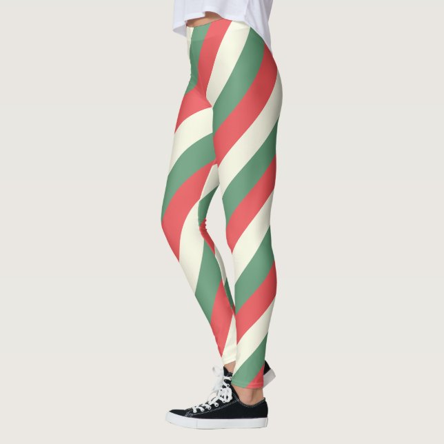 Leggings Vintage navidad verde rojo blanco rayado vertical (Izquierda)