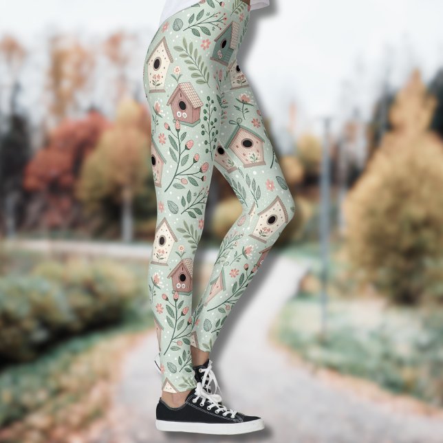 Leggings Vintage Pastel Birdhouses with Floral Blooms (Subido por el creador)