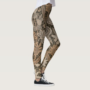 Leggings Vintage Patrones De Ropa Vieja En Fondo Marrón Osc