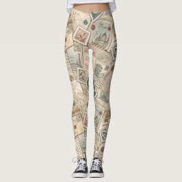 Leggings Vintage Postage Stamps