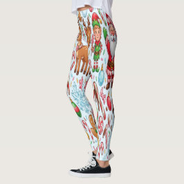 Leggings Vintage Retro Red Candy Cane Wonderland Christmas