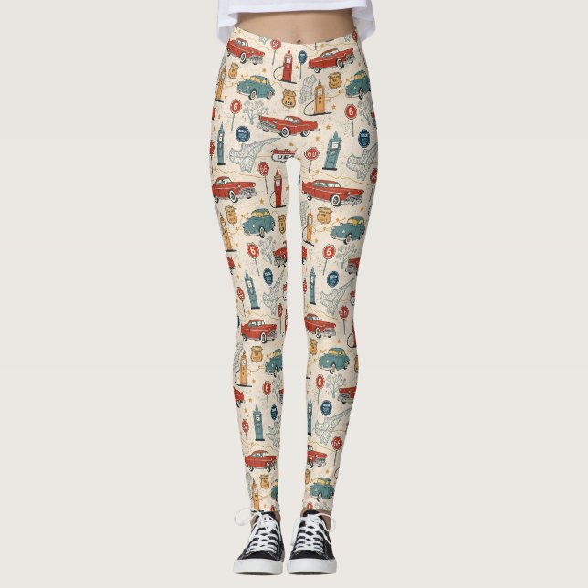 Leggings Vintage Road Trip Pattern (2) (Anverso)