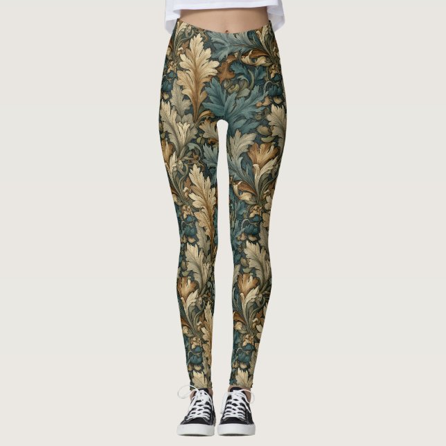 Leggings Vintage Sage Green Art Nouveau Leaf Botanical (Anverso)