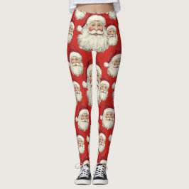 Leggings Vintage Santa Face Red
