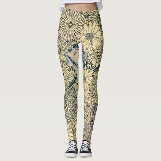 Leggings Vintage Shabby Chic Abstract Ilustracion floral (Anverso)