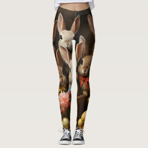 Leggings Vintage Spring Easter Huevo Cesta Bunny Hop