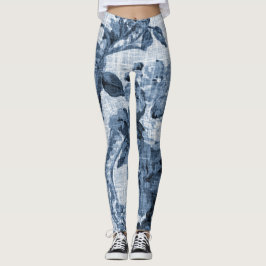 Leggings Vintage Toile floral 4 del negro y del blanco de