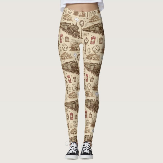 Leggings Vintage Train Station Pattern (1) (Anverso)