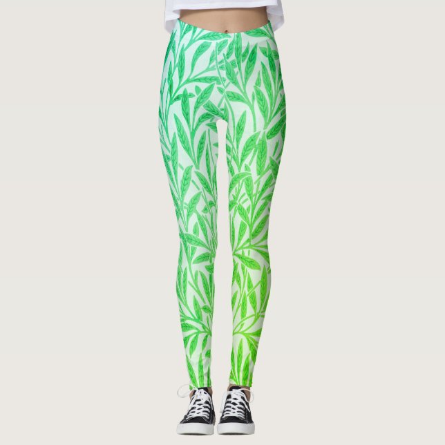 Leggings Vintage Tropical Green Willow Leaves Botánicas (Anverso)