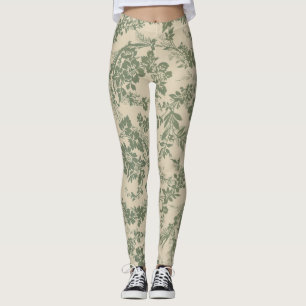 Leggings Vintage Vibrant Green Floral Pattern