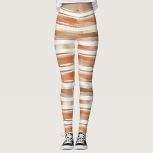 Leggings Vintage Watercolor Striped - Earthy Coffee Tones(3