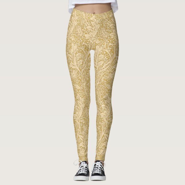 Leggings Vintage William Morris Arcadia Gold Sin Costuras (Anverso)