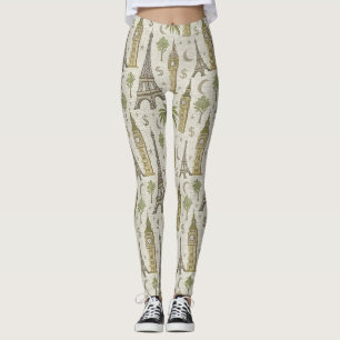 Leggings Vintage World Landmarks Travel Sketch (2)