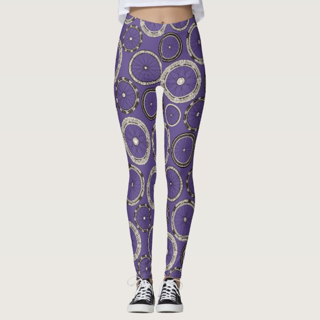Leggings violeta de ruedas de bicicleta (Anverso)