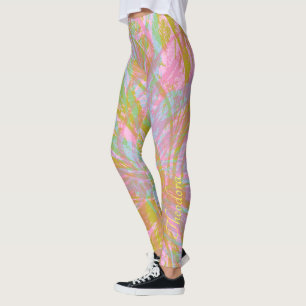 Leggings Violeta rosa de mariposa dorada abstracta