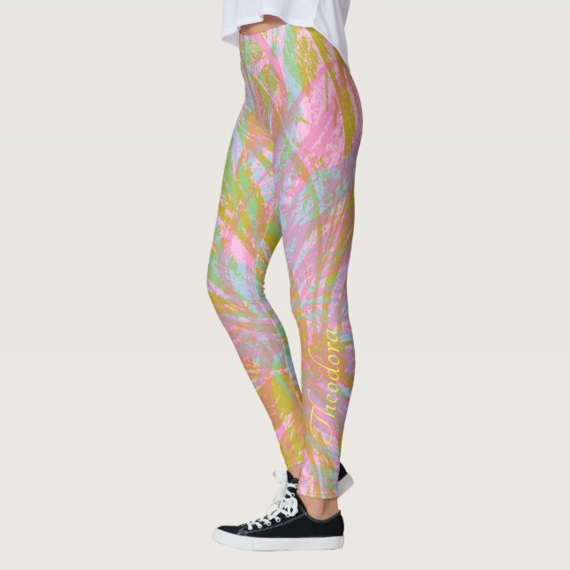 Leggings Violeta rosa de mariposa dorada abstracta (Izquierda)