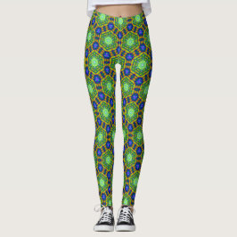 Leggings Visión del hexágono verde azul geométrico