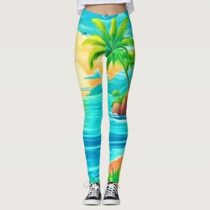 Leggings Vista de la costa del atardecer del paraíso tropic