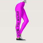 Leggings ¡Vive para Correr! ¡Corre a vivir! Fuchsia High Vi<br><div class="desc">Estas divertidas leggings están diseñadas pensando en los corredores. Son una fucsia brillante de alta visibilidad o color púrpura rosa con texto negro corriendo por cada pierna. Una pierna dice "¡Vive para Correr!" la otra dice "¡Corre para Vivir!" Perfectas ruedas y el color es una medida de seguridad para asegurarte...</div>