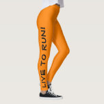 Leggings ¡Vive para Correr! ¡Corre a vivir! Naranja Alto Vi<br><div class="desc">Estas divertidas leggings están diseñadas pensando en los corredores. Son un brillante color neón naranja de alta visibilidad con texto negro corriendo por cada pierna. Una pierna dice "¡Vive para Correr!" la otra dice "¡Corre para Vivir!" Perfectas ruedas y el color es una medida de seguridad para asegurarte de que...</div>