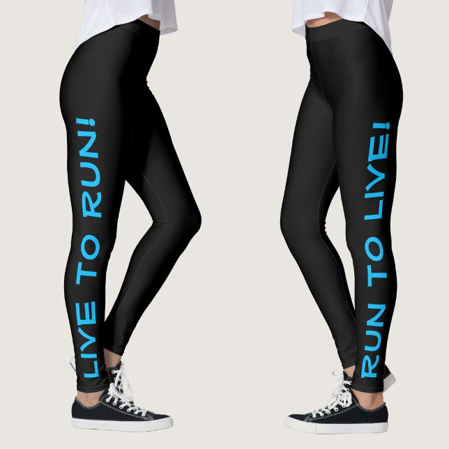 Leggings ¡Vive para correr! ¡Corre para vivir! Black & Blue (Right Side/Left Side)