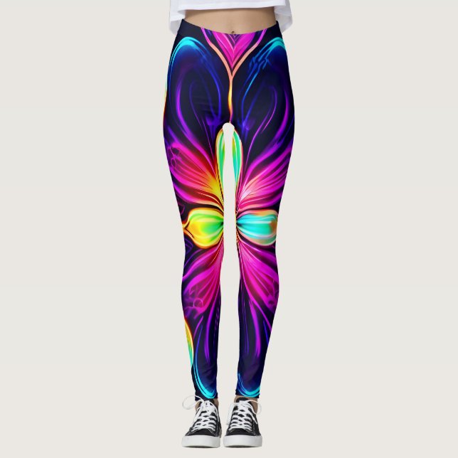 Leggings Vivid Neon Floral Mandala Art (Anverso)