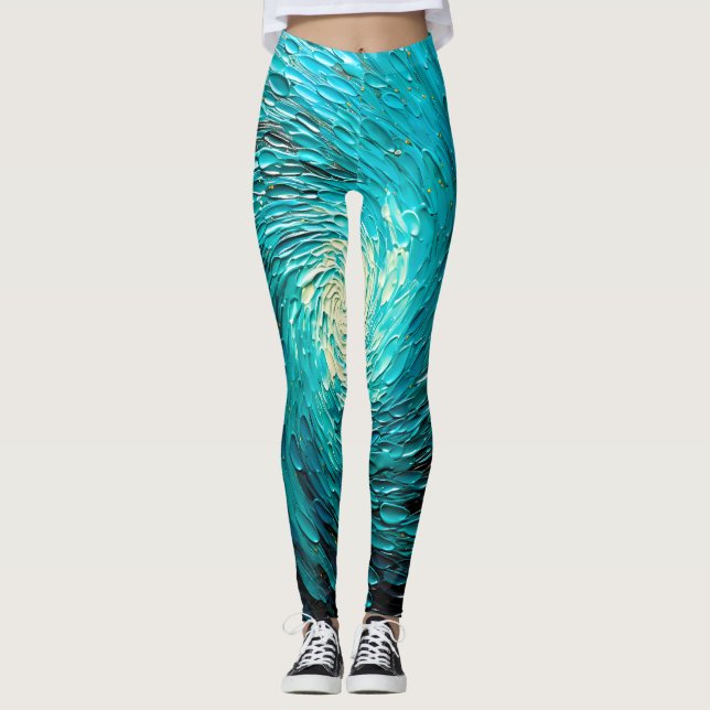 Leggings Vórtice abstracto del océano turquesa (Anverso)