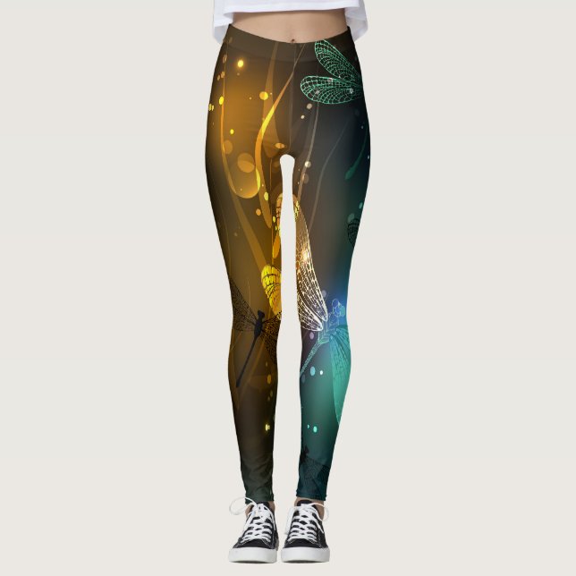 Leggings Vuelo de libélula luminosa verde (Anverso)