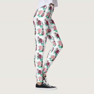 Leggings w/Green color de rosa rojo y rosado deja la