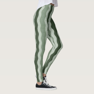 Leggings Wabi Sabi Resumen Río Wavy, Verde Forestal, Sabor