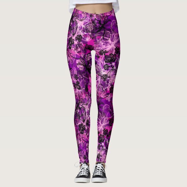 Leggings Wahine Lace Hawaiano Orquídea Tropical (Anverso)