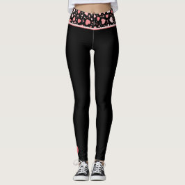 Leggings Waistband del corazón rosado en negro