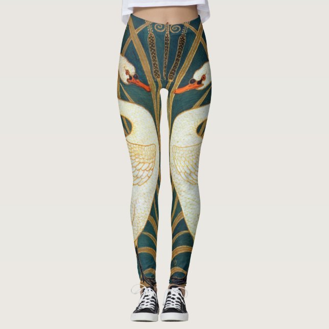 Leggings Walter Crane Swan, Rush E Iris Art Nouveau (Anverso)