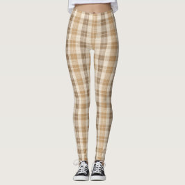 Leggings Warm Beige Plaid Linen Texture with Weaves