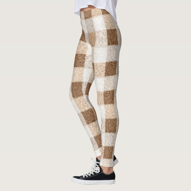 Leggings Warm Cocoa Cream Brown Plaid Stripes (Izquierda)