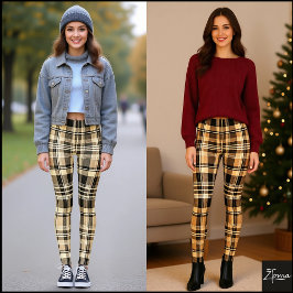Leggings Warm Neutral Tan Brown Classic Plaid