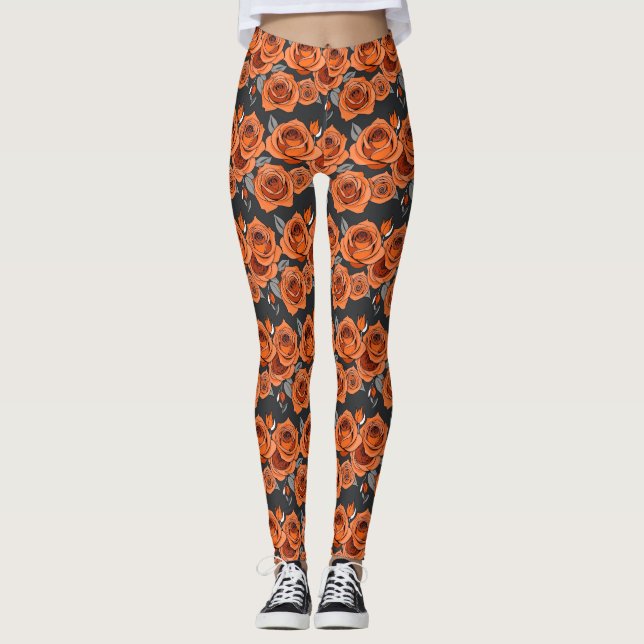 Leggings Warm Rusty Orange Roses (Anverso)