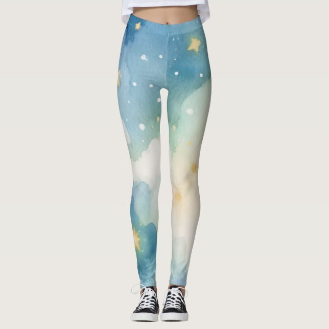 Leggings Watercolor Blue Starry Sky (Anverso)