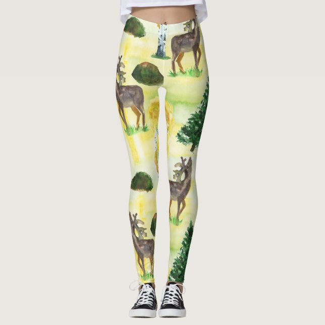 Leggings Watercolor de los venados de Woodland (Anverso)