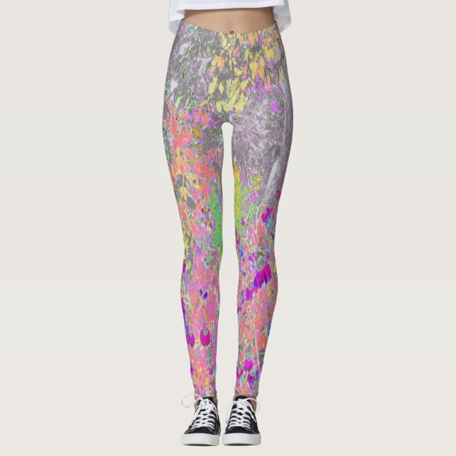 Leggings Watercolor Garden Sunrise con flores moradas (Anverso)