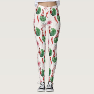 Leggings Watercolor japonés Art Koi Fish Lotus Pad