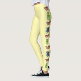 Leggings  Watercolor pattern of beetles and butterflies