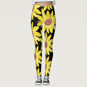 Leggings Watercolor Sunflower Bud Vibrante Mano Pintada